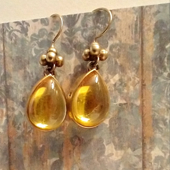 Sterling silver Teardrop Citrine Earrings ball bead accents - Picture 7 of 11